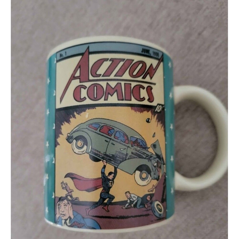 DC Action Comics #1 June 1938 Superman Ceramic Mug Teal/White 1993